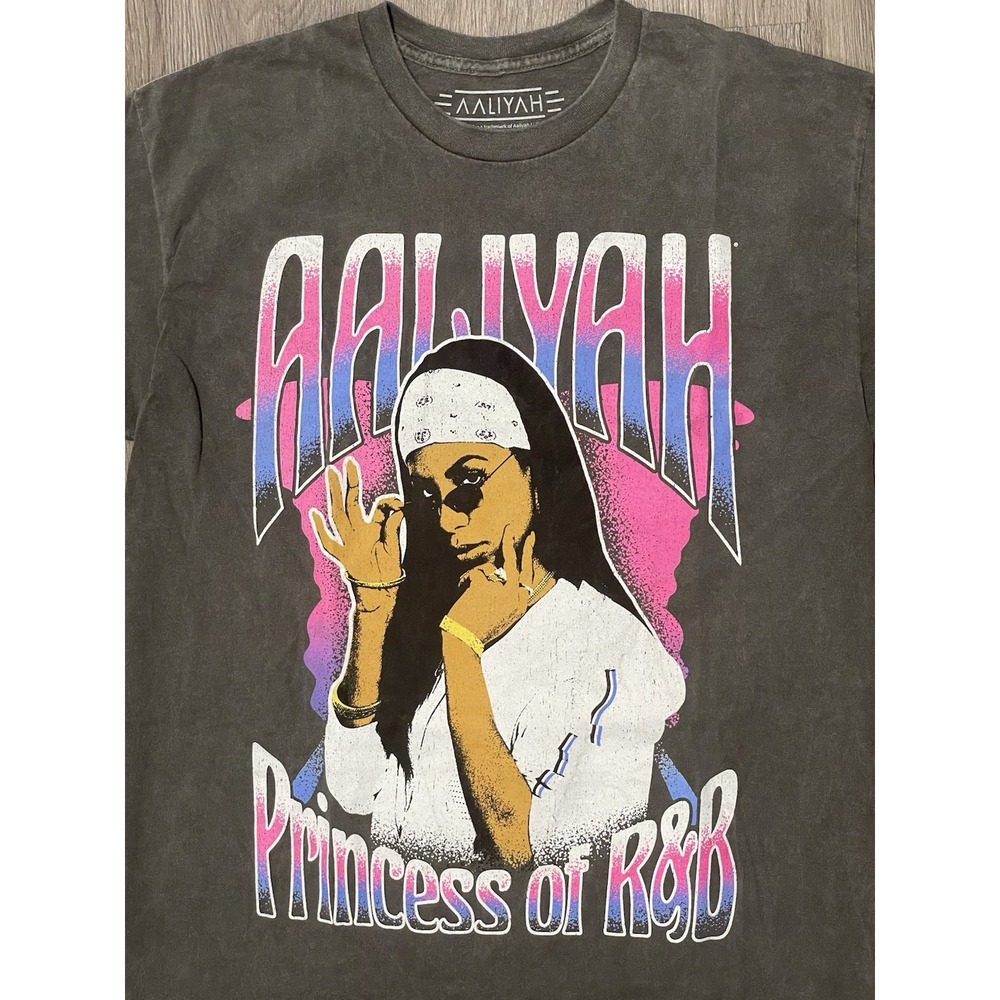 Aaliyah Princess Of‎ R&B Graphic T-Shirt Women's Large Rap Tee Gray Black